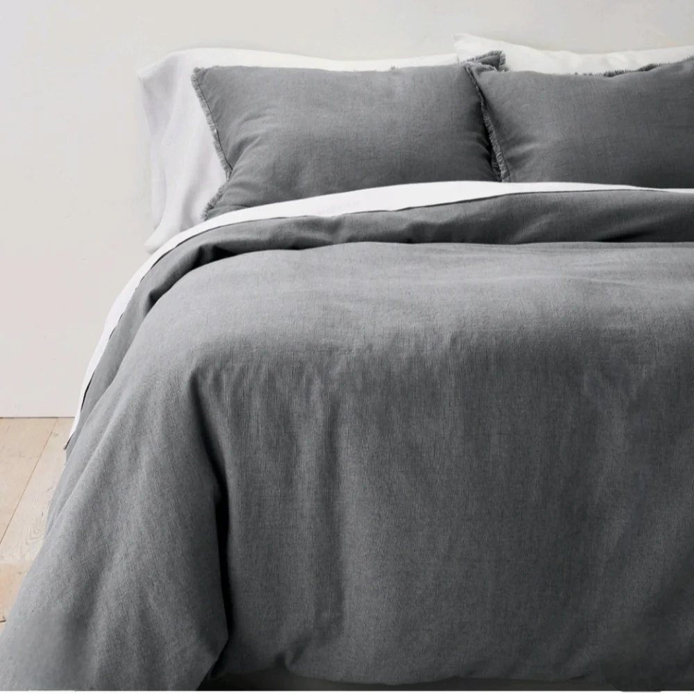 Casaluna Full/Queen Heavyweight Linen Blend Duvet Cover & Sham Set Dark …